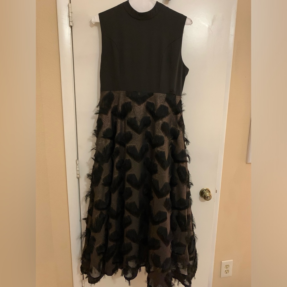 Starry XL formal dress- cap sleeve black bodice and black/copper A-line skirt